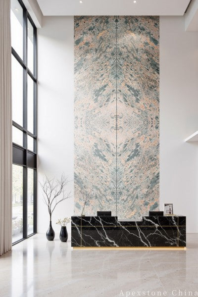 sawn pink Marble wall office