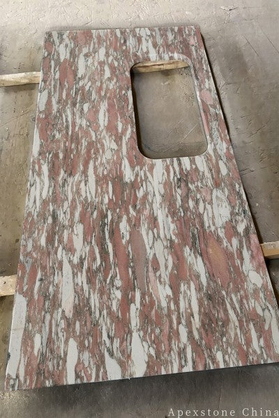 Leathered Norwegian Rose Marble island countertops