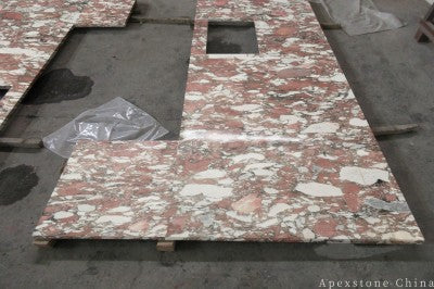 Leathered Norwegian Rose Marble island countertops
