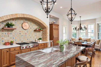 Leathered Norwegian Rose Marble island countertops