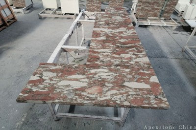 Leathered Norwegian Rose Marble island countertops