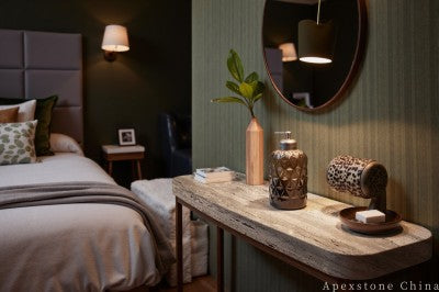 square beige Travertine nightstand