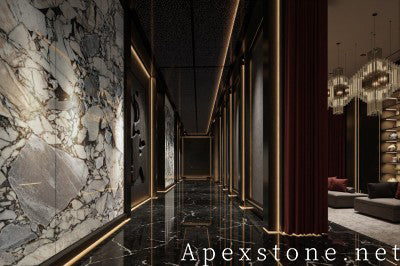 stacked stone grey Marble wall corridor