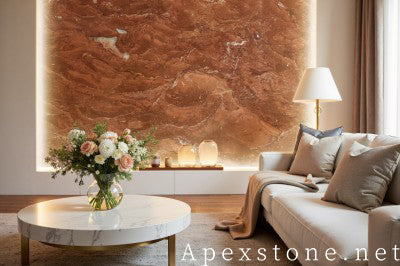 stone veneer orange Marble slab living room wall