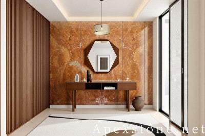 stone veneer orange Marble slab living room wall