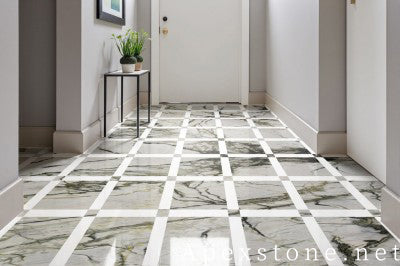 stacked stone veneer white Marble wall entry hall
