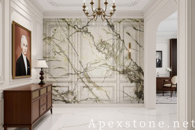 stacked stone veneer white Marble wall entry hall