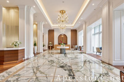 hexagon white Marble floor lounge