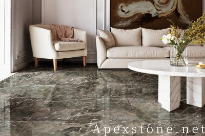 24x24 black Marble tile living room floor