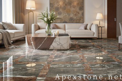 24x24 black Marble tile living room floor
