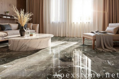 24x24 black Marble tile living room floor