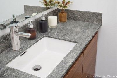 grey Marble Waterfall vanity top bathroom