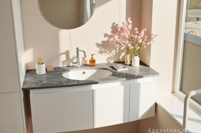 grey Marble Waterfall vanity top bathroom