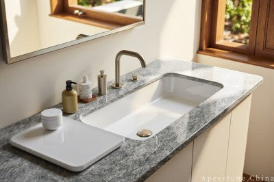 grey Marble Waterfall vanity top bathroom