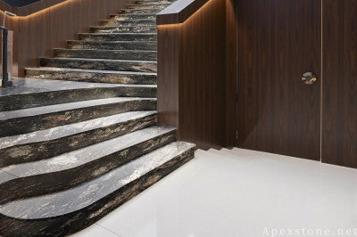polishing black Granite floor entrance