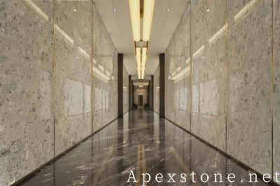honed grey Limestone wall office