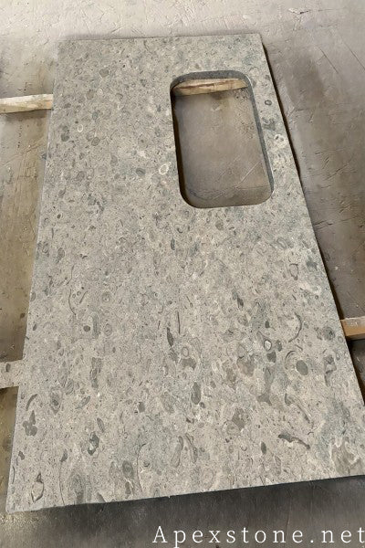 Waterfall Portuguese Grey Limestone island countertops