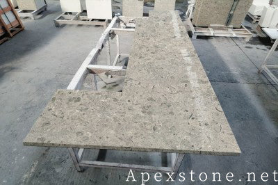 Waterfall Portuguese Grey Limestone island countertops