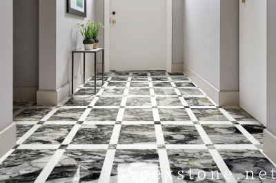 leathered green Marble wall entry hall