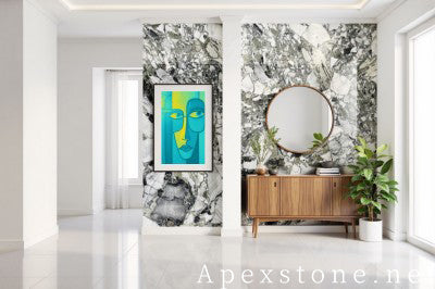 leathered green Marble wall entry hall