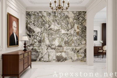 leathered green Marble wall entry hall