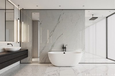 white Marble small tile shower wall