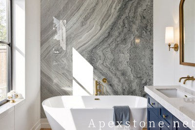 purple Marble small tile shower wall