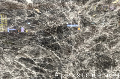 Flat edge Snow Black Fox Marble island countertops