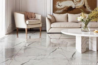 decorative white Marble tile living room floor