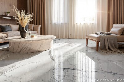 decorative white Marble tile living room floor