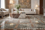 honed grey Marble tile living room floor