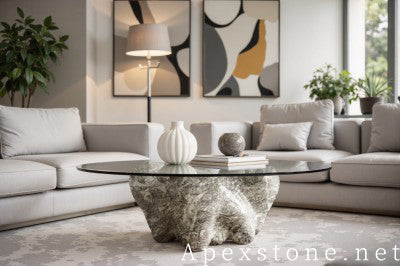 honed grey Marble tile living room floor