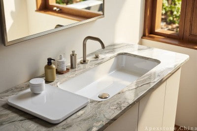 Waterfall Tiffany Blue Marble benchtops