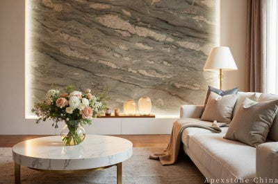 18x18 green Marble slab living room wall