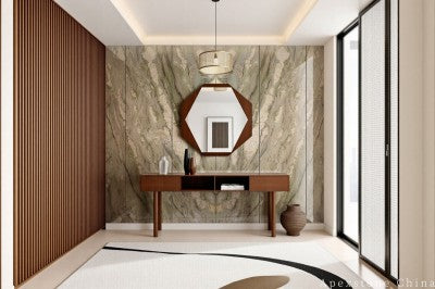 18x18 green Marble slab living room wall