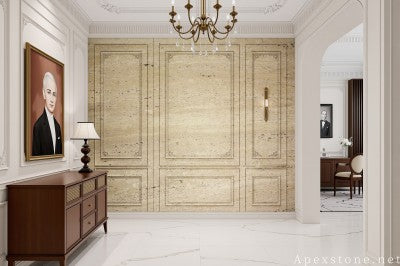 polished beige Travertine floor entry hall