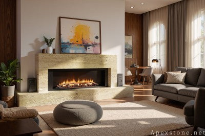high gloss Travertine Classico Roma Travertine hearth