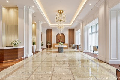 polished beige Travertine floor office