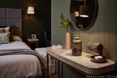 rectangle beige Marble nightstand