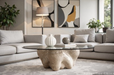 small beige Marble tile living room floor