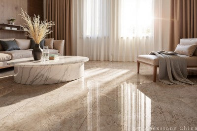 small beige Marble tile living room floor