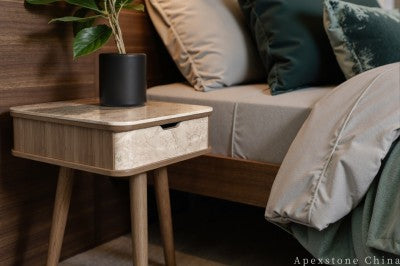 rectangle beige Marble nightstand