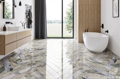 green Marble 72 inch tile bathroom floor