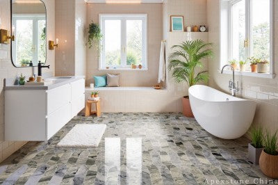 green Marble 72 inch tile bathroom floor