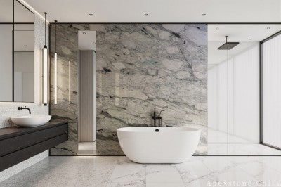 green Marble small tile shower wall