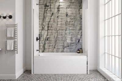 green Marble small tile shower wall