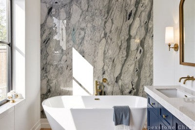 green Marble small tile shower wall