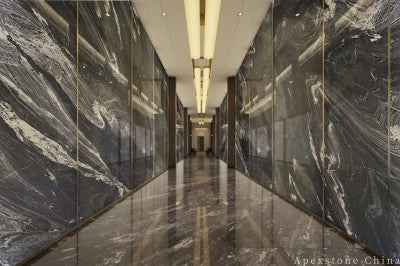 honed black Marble floor office