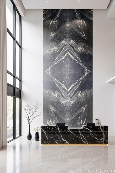 honed black Marble floor office