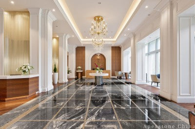 honed black Marble floor office